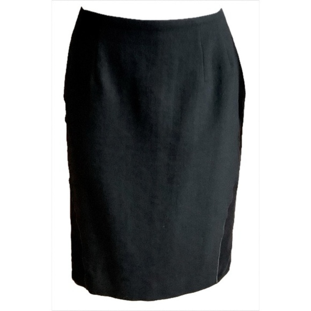 VINTAGE Black Wool Velvet Tailored Pencil Skirt